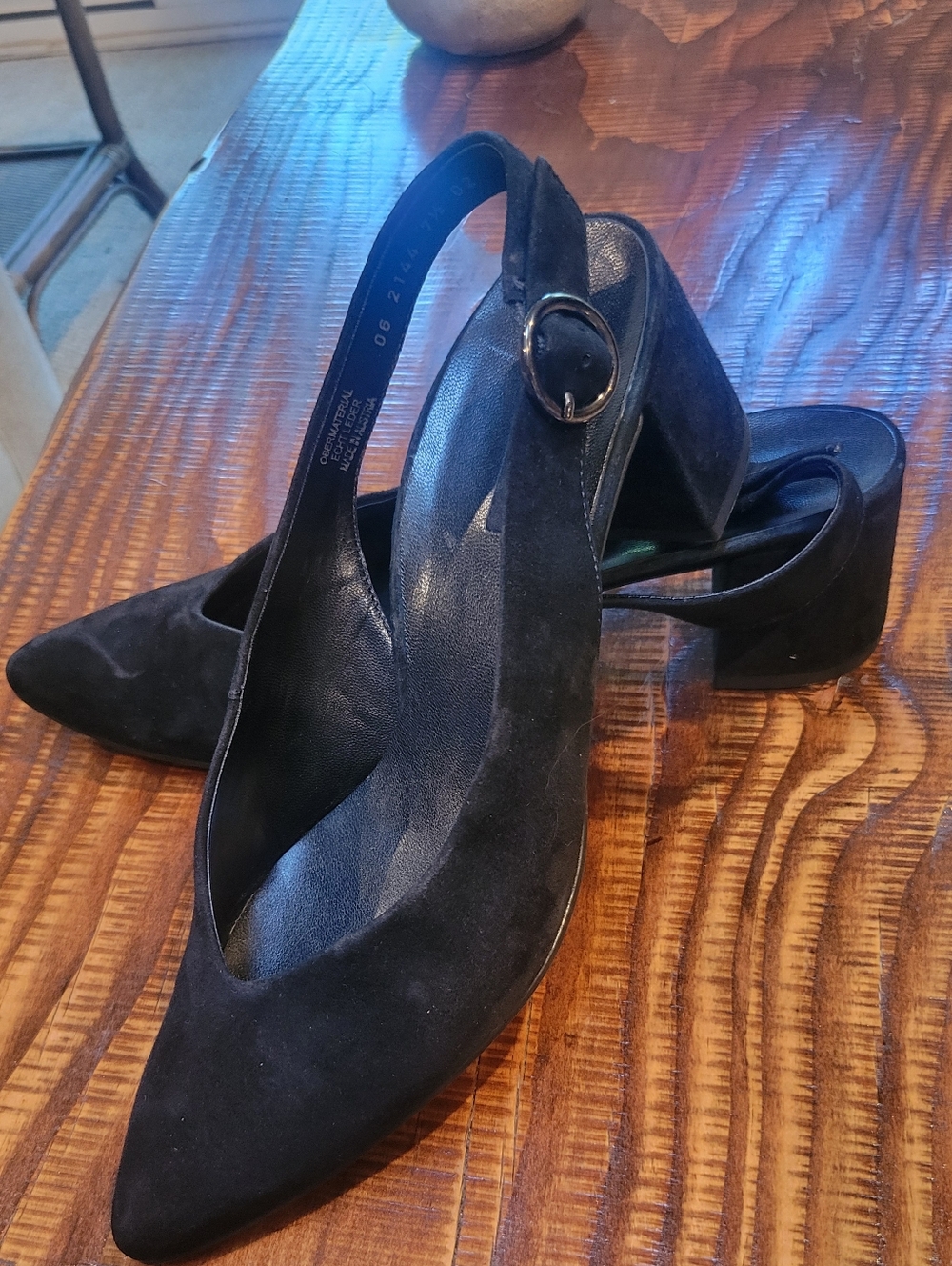Paul Green ~Brittany slingback Pumps Black Suded Block heel pointed toe SZ 7.5